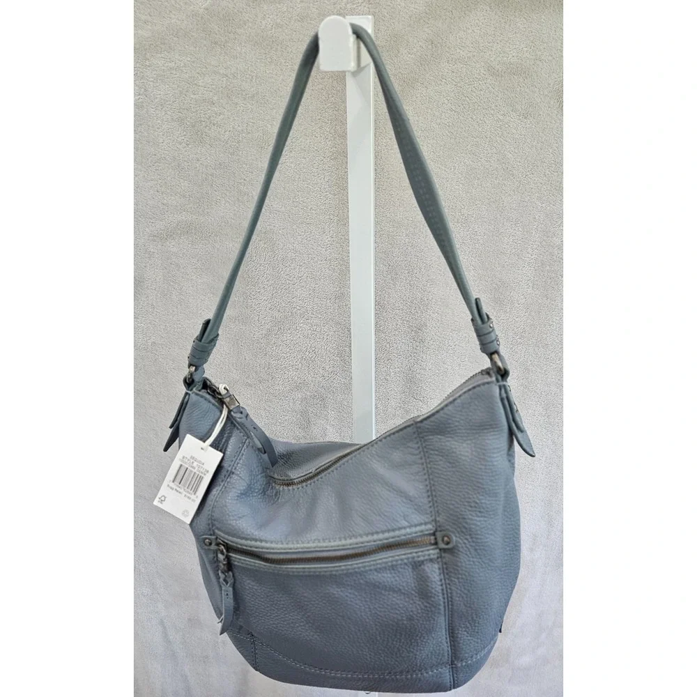 NWT The Sak Blue Pebbled Leather Hobo Shoulder Bag Slouchy Multi Pocket Zip - Picture 2 of 10